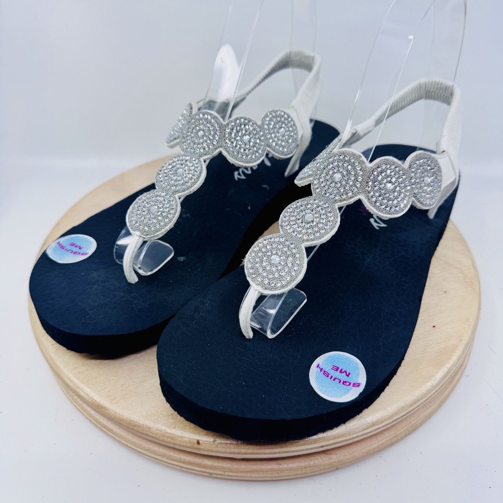 Skechers Meditation Stars Sparkle Shoes Womens 8 White Thong Sandals Rhinestone